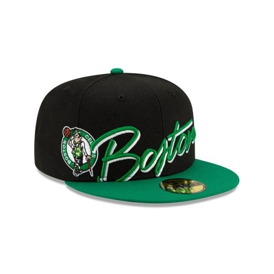 Black Boston Celtics Hat - New Era NBA Cursive 59FIFTY Fitted Caps USA3418027